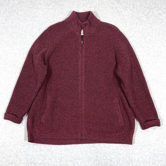 LL Bean Sweater Mens XL Organic Cotton Waffle‎ Knit Cardigan Full Zip Mock Neck - Picture 1 of 12
